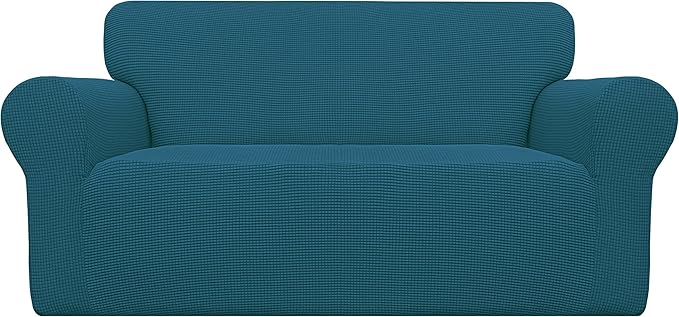 Easy-Going Stretch Loveseat Slipcover 1-Piece Sofa Cover Furniture Protector Couch Soft with Elastic Bottom for Kids Polyester Spandex Jacquard Fabric Small Checks (Loveseat, Deep Teal)