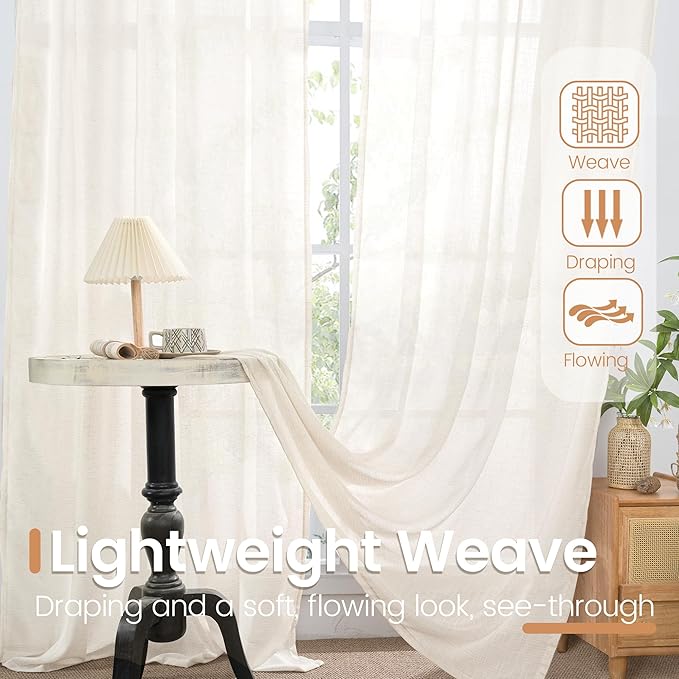 BGment Ivory Linen Cafe Curtains 36 Inch Length for Over Sink - Short Light Filtering Drapes with Rod Pocket Semi Sheer Lightweight for Bathroom Kitchen Window, 2 Panels Set, 42 X 36 Inch