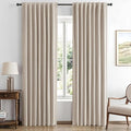 MIULEE 100% Blackout Linen Curtains for Bedroom, Taupe Solid Luxury Decor Thermal Insulation Room Darkening Drapes for Living Room Nursery Back Tab Rod Pocket 42 x 63 Inches, 2 Panels