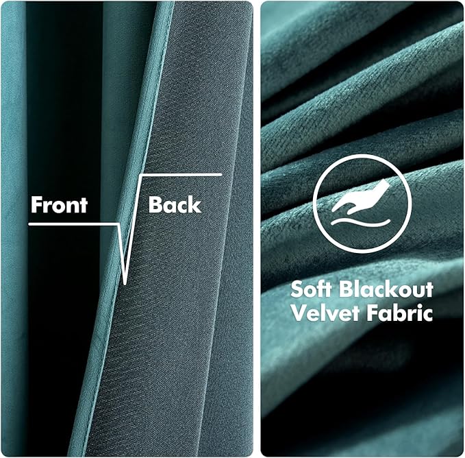 MIULEE 2 Panels Blackout Velvet Curtains Solid Soft Grommet Teal Curtains Thermal Insulated Soundproof Room Darkening Curtains/Drapes/Panels for Living Room Bedroom 52 x 63 Inch