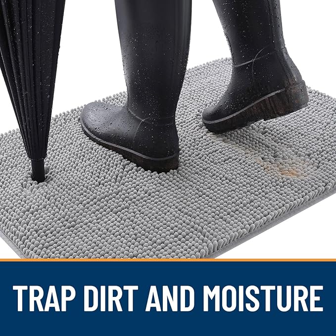 OLANLY Dog Door Mat for Muddy Paws 70x32, Absorbs Moisture and Dirt, Absorbent Non-Slip Washable Doormat, Quick Dry Chenille Mud Mat for Dogs, Entry Indoor Entryway Carpet for Inside Floor, Light Grey