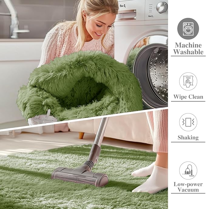 OLANLY 2x4 Machine Washable Runner Rugs for Hallway, Soft Fluffy Shaggy Bedside Rugs for Bedroom, Living Room, Indoor Floor Carpet for Kids Girls and Boys, Home Decor Aesthetic, Green