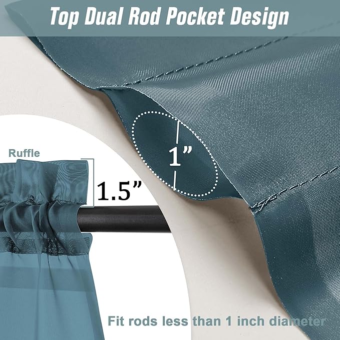 Sheer Curtains for Window 96 Inches Long 2 Panels, Soft Airy Light Filtering Voile Sheer Curtains for Living Room Bedroom, Dual Rod Pocket Elegant Window Drapes, Dusty Blue, 2x42Wx96L Inches
