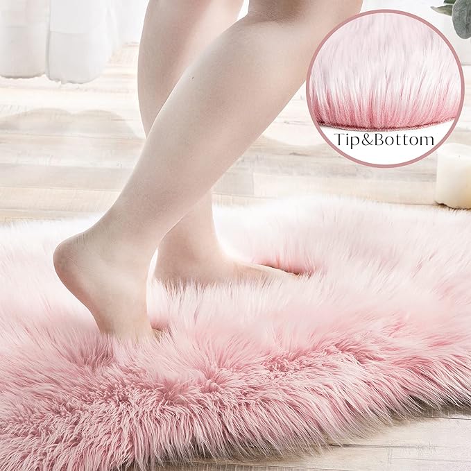 Ashler Faux Fur Rug, Fluffy Shaggy Area Rug Ultra Soft 2.2 x 6 Feet Rectangle Fur Rug, Frosted Bottom Pink Fuzzy Rug Machine Washable Shag Rug, Nursery Decor Throw Rugs for Bedroom, Living Room