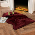 duduta Burgundy Sheepskin Throw Rug 2x3 ft, Fluffy Shag Faux Fur Seat Chair Covers Non Slip Washable