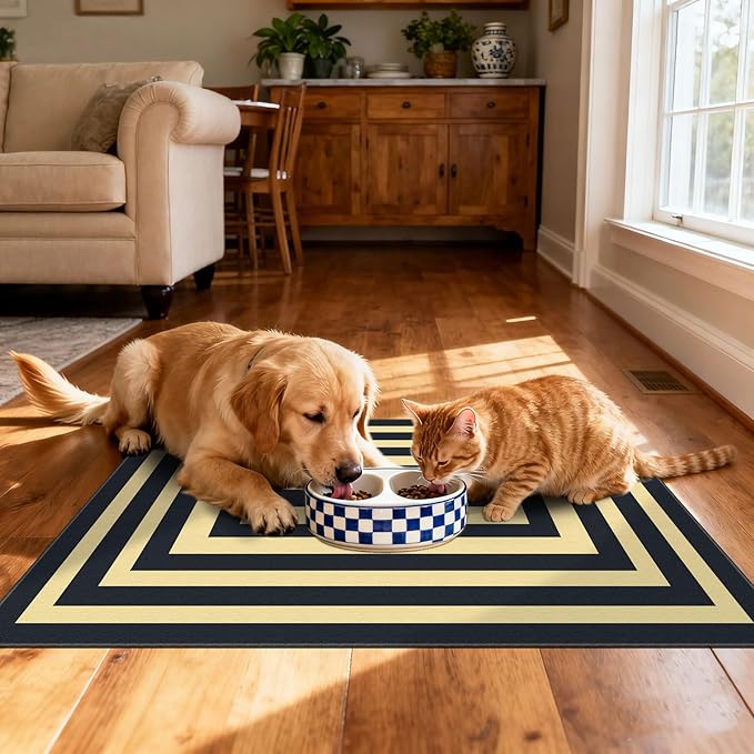 Modern Outdoor Rug - 28" x 43" Front Door Mat Indoor Outside Entrance Non-Slip Washable Outdoor Mat Black Tan Geometric Rug for Entryway Kitchen Bedroom Layered Doormat for Front Porch