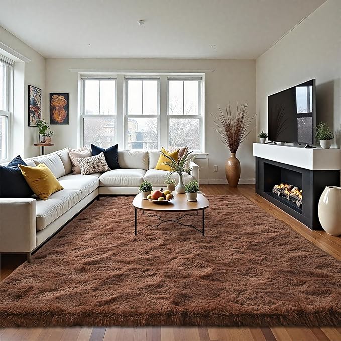 LOCHAS Ultra Soft Indoor Modern Area Rugs Fluffy Living Room Carpets for Children Bedroom Home Decor Nursery Rug 6x9 Feet, Brown