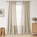 Nanspring Extra Long 120 Inch Curtains for Living Room Eggshell Beige Linen Light Filtering Semi Sheer Curtain Back Tab Rustic Decor Floor to Ceiling High Window for Bedroom Office 52x120, 2 Panels