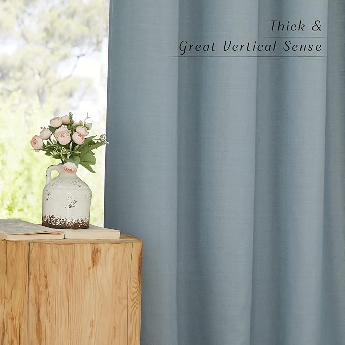 NICETOWN Linen Stone Blue Curtains 63 inch Length, Grommet Top Casual Semi Sheer Privacy Window Drapes with Light Penetration for Beach House/Bedroom, W55 x L63, 2 Panels