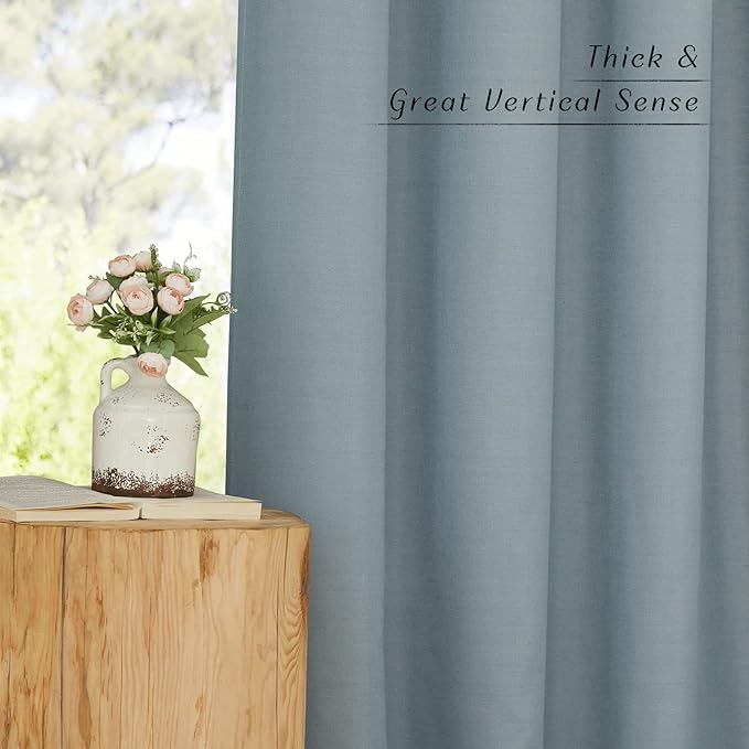 NICETOWN Rustic Linen 144 inch Long Curtains for Living Room, Grommet Privacy Added Thick Linen Weave with Light Filter Window Curtains & Drapes for Bedroom, Stone Blue, W55 x L144, 2 Panels