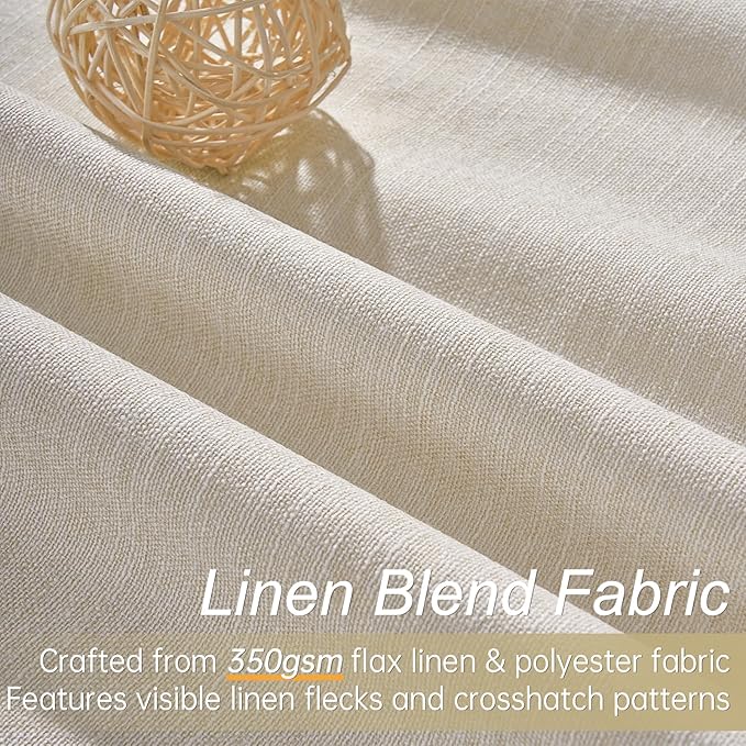 Topfinel Beige White Linen Blackout Curtains 63 Inches Long 2 Panels for Small Window Natural Birch Boho Farmhouse Linen Blend Texture Insulated Hook Belt Back Tab Pocket Pleated Drapes (W52 x L63)