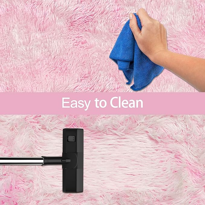 Super Soft Fluffy Living Room Area Rug 3x10 ft Tie-Dyed Light Pink Shaggy Furry Carpet Washable Non-Slip Floor Rugs Bedroom Bedside Nursery Kawaii Rug Fuzzy Girls Dorm Home Decor Aesthetic