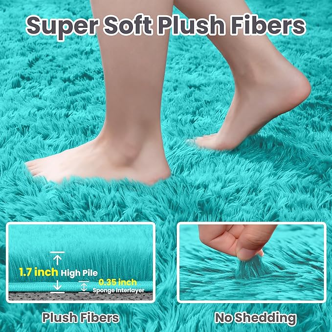 4x6 Area Rugs for Living Room Rug: Soft Fluffy Shag Teal Blue Rugs for Bedroom, Non-Slip Large Fuzzy Plush Rug Indoor Floor Carpet for Nursery Kids Boys Girls Room, Dorms, Playroom, Modern Home Decor