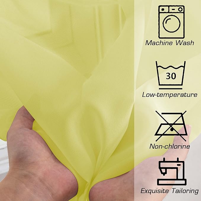 OWENIE Sheer Lemon Curtains for Bedroom Living Room 78 Inches Long 2 Panels Set, Soft Solid Light Filtering Sheer Curtain Rod Pocket Clear Drapes for Window Sliding Door, Lemon, Each 42 x 78 Inch