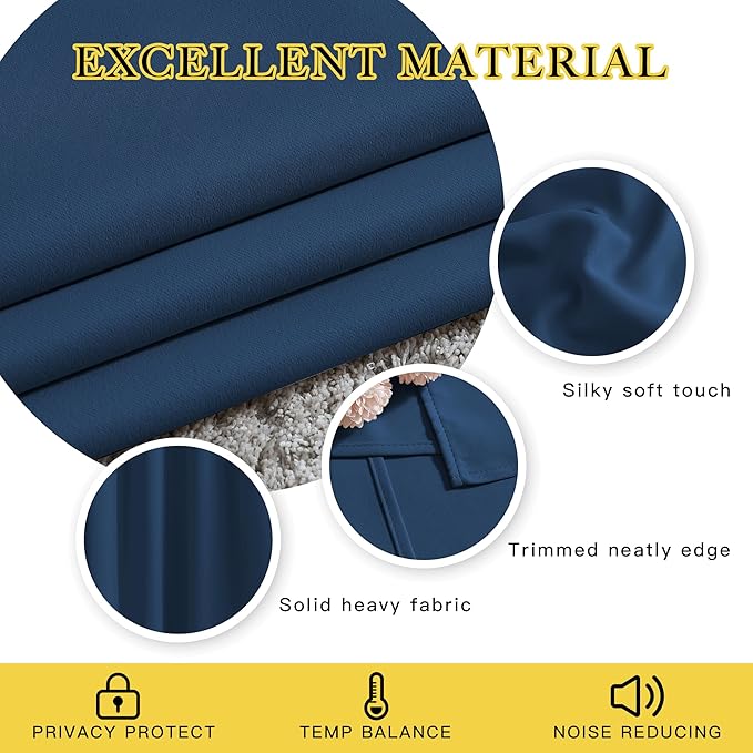 NICETOWN Blackout Living Room Curtains Extra Wide, Triple Weave Grommet Top Thermal Insulated Window Treatment Light Blocking Panels for Patio/Porch (Moroccan Blue, W80 x L84, Set of 2)