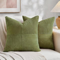 Fancy Homi 2 Packs Moss Green Euro Decorative Throw Pillow Covers 28x28 Inch for Bedroom Couch Bed, Farmhouse Boho Home Decor, Soft Corss Corduroy Patchwork Textured Square Cushion Case 71x71 cm