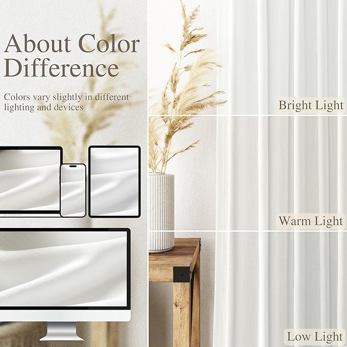 Nanspring Off White Cafe Curtains 45 Inch Length Set 2 Panel Back Tab Pocket Semi Sheer Short Linen White Curtain Tiers for Small Bathroom Window Basement Kitchen Doors 38x45