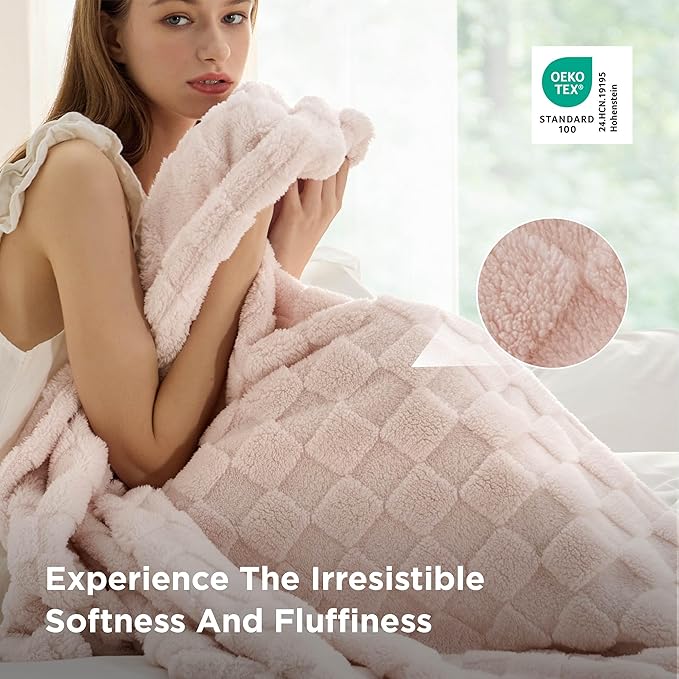 Bedsure GentleSoft Blankets Queen Size for Bed - Super Soft Cozy Blanket for Kids Girls, Large Fuzzy Fleece Throw for Bedroom Decor, Light Pink, 90x90 Inches