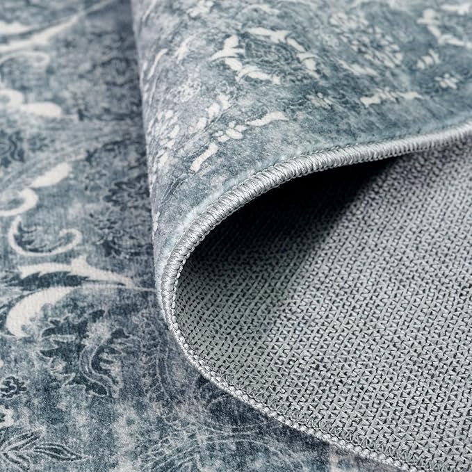 2'6"x16' Washable Hallway Runner Rug - Non Slip Kitchen Runner Rugs with Rubber Backing Vintage Low-Pile Carpet Runners for Entryway Dining Room Laundry Room Home Decor (Blue)