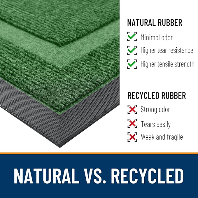 OLANLY Front Door Mat Indoor Outdoor Entrance, Waterproof All-Season, All-Weather Doormat, Sturdy Natural Rubber, Fade Resistant, Low Profile, Easy Clean Patio Porch Entryway Mat, 47x17, Green