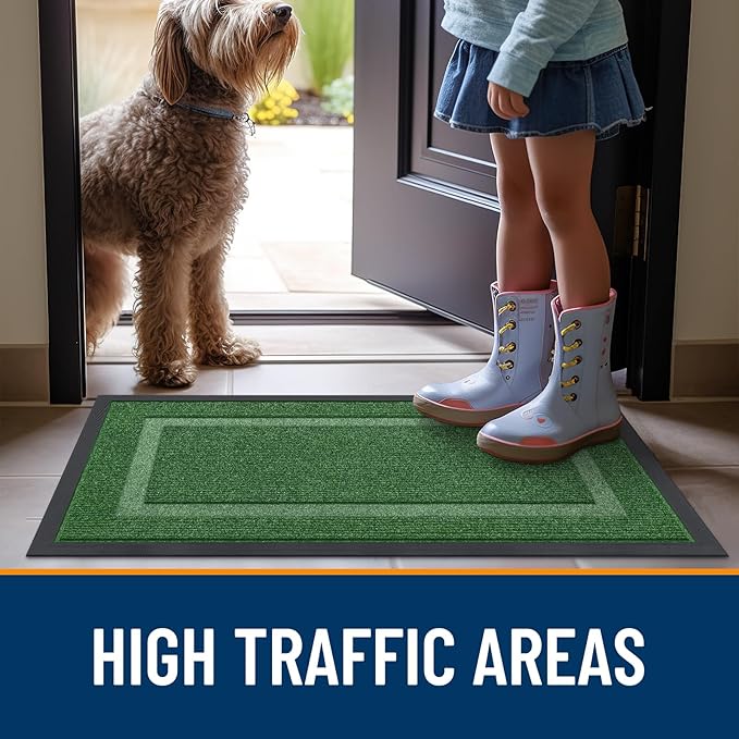 OLANLY Front Door Mat Indoor Outdoor Entrance, Waterproof All-Season, All-Weather Doormat, Sturdy Natural Rubber, Fade Resistant, Low Profile, Easy Clean Patio Porch Entryway Mat, 71x34, Green