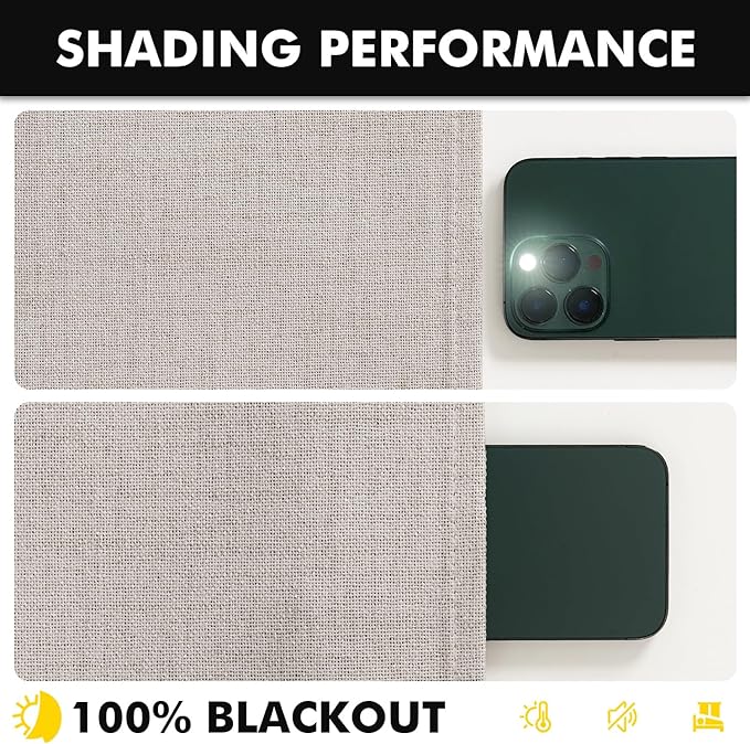 MIULEE 90 Inch Long 100% Blackout Linen Curtains for Bedroom, Ivory Solid Luxury Decor Thermal Insulation Room Darkening Drapes for Living Room Nursery Back Tab Rod Pocket 42 x 90 Inches, 2 Panels