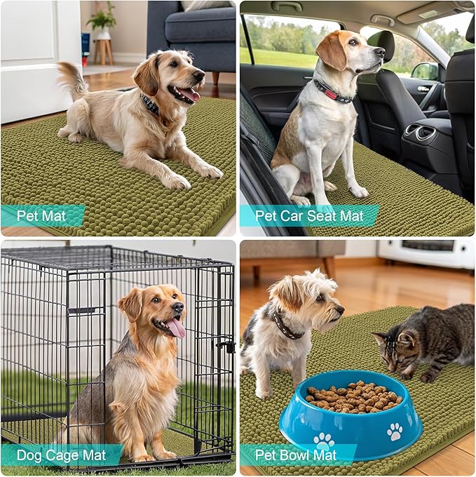 OLANLY Dog Door Mat for Muddy Paws 45x27, Absorbs Moisture and Dirt, Absorbent Non-Slip Washable Doormat, Quick Dry Chenille Mud Mat, Entry Indoor Entryway Carpet for Inside Floor, Willow Green