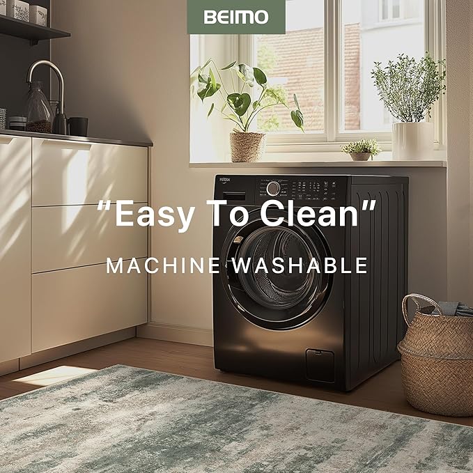 BEIMO Runner Rug for Hallway Kitchen, 2'x6' Machine Washable Runners Rug for Entryway, Soft Modern Abstract Throw Rugs, Low Pile Floor Cover with Non Slip Backing, Grey/Dark Green