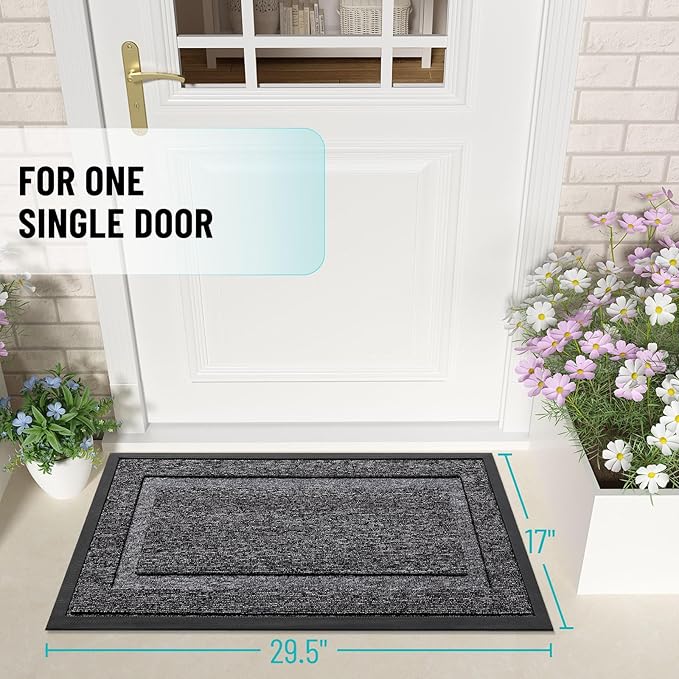 OLANLY Front Door Mat Indoor Outdoor Entrance, Waterproof All-Season, All-Weather Doormat, Sturdy Natural Rubber, Low Profile, Easy Clean Patio Porch Entryway Mat, 33x21, Black and White