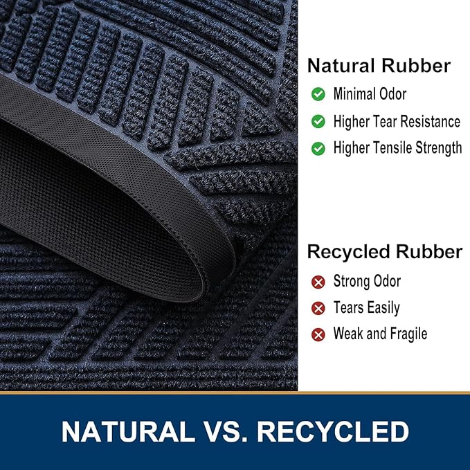 Smiry Front Door Mat Outside Entrance, Heavy Duty Sturdy Natural Rubber Doormat, Trap Dirt and Moisture, Easy Clean Low Profile Welcome Floor Mats for Indoor Outdoor Entry, 59x34 Inch, Navy Blue