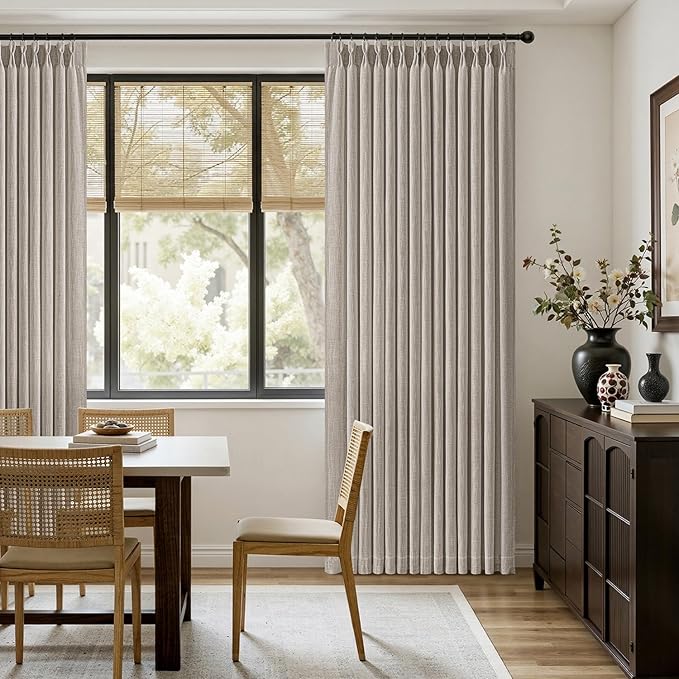 MIULEE Pinch Pleated Thick Linen Curtains 96 Inches Long 2 Panels for Living Room Bedroom, Memory Trained Pleat Drapes Light Filtering Taupe Semi Sheer Window Curtains Hooks Rings Back Tab