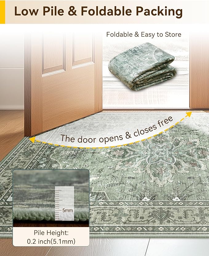 RELEANY Area Rugs 2'x5' Runner Rug Non Slip Washable for Kitchen Hallway Bedroom Beside Laundry Room Bathroom Rug, Floor Carpet, Dark Green Gray