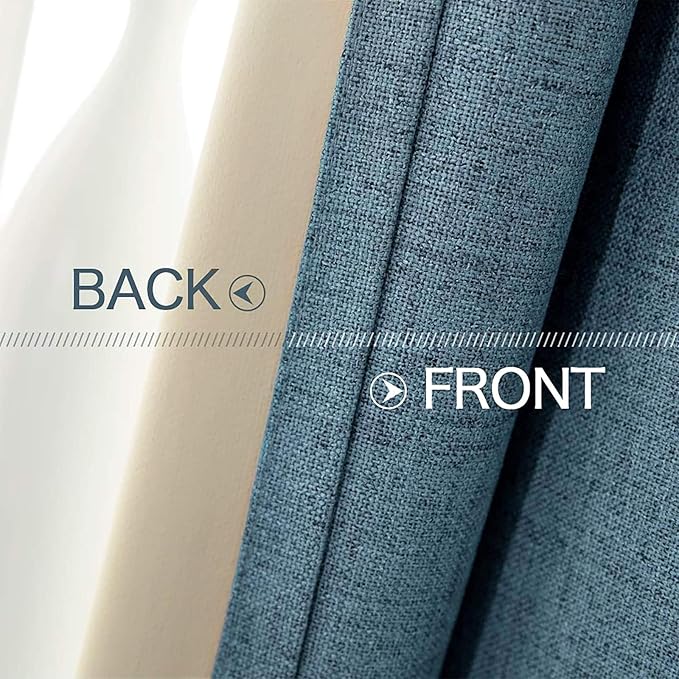 MIULEE Linen Texture Curtains for Bedroom Solid 100% Blackout Thermal Insulated Dusty Blue Curtains Grommet Room Darkening Curtains/Draperies for Living Room Nursery 52x108 Inch (2 Panels)