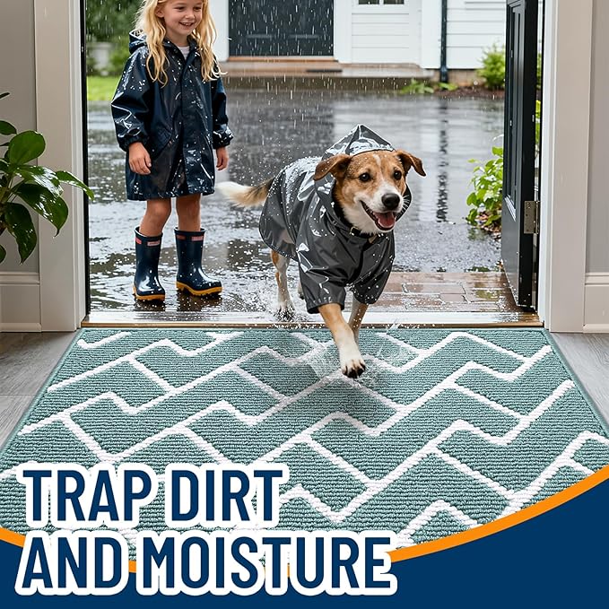 OLANLY Front Door Mat, Non-Slip Rubber Backing, Dirt Resistant and Absorbent, Washable, Easy to Clean Low-Profile Indoor Doormat for Back Door, Entryway, Inside Entrance, 36x24, Sage Green