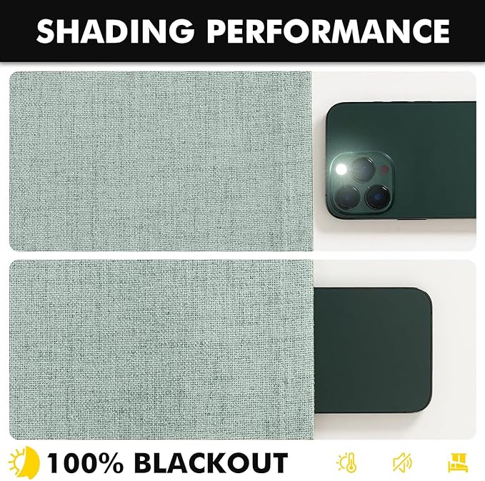 MIULEE 100% Blackout Linen Curtains for Bedroom, Seafoam Green Solid Luxury Decor Thermal Insulation Room Darkening Drapes for Living Room Nursery Back Tab Rod Pocket 42 x 84 Inches, 2 Panels