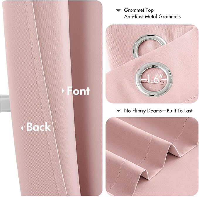 MIULEE Baby Pink Blackout Curtains for Bedroom Living Room 84 Inches Long 2 Panels, Thermal Insulated Room Darkening Drapes Solid Grommet Noise Reduction Light Blocking Window Treatments 50x84 Inch