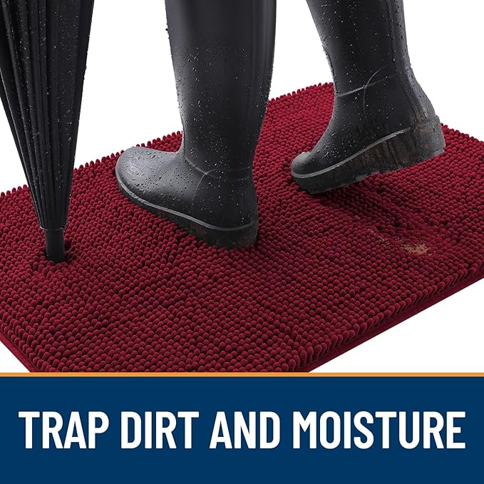 OLANLY Dog Door Mat for Muddy Paws 47x17, Absorbs Moisture and Dirt, Absorbent Non-Slip Washable Doormat, Quick Dry Chenille Mud Mat for Dogs, Entry Indoor Entryway Carpet for Inside Floor, Burgundy