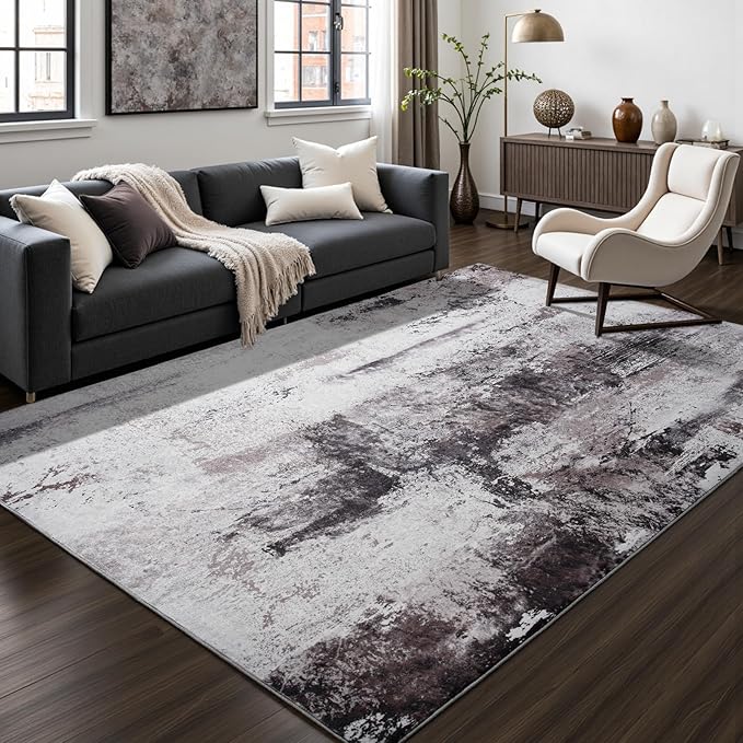 Toneed Abstract Area Rug Modern Washable Rug Soft Non Slip Rug Low Pile for Bedroom Living Room Dining Room Slate Grey 5x7 Feet