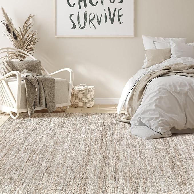 Nakagishi 10x14 Area Rugs Living Room: Washable Large Vintage Rug Neutral Non-Slip Soft Stain Resistant Indoor Carpet for Bedroom Nursery Dining Room Office Playroom - Brown-01