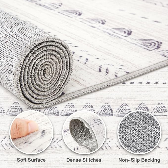 Nakagishi 8x12 Area Rugs Living Room: Washable Boho Large Neutral Soft Farmhouse Rug Stain Resistant Modern Moroccan Non-Slip Indoor Floor Carpet for Bedroom Nursery Kids Playroom Office- Gray