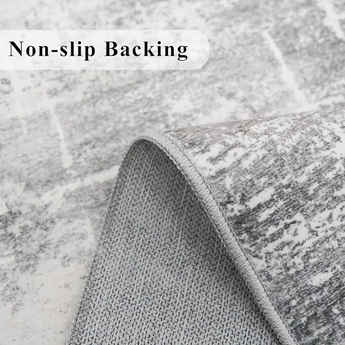 Washable Long Hallway Runner Rug: Non-Slip 2'6x12 Kitchen Rugs Abstract Entryway Bathroom Runner Soft Living Room Bedroom Beside Floor Mat Indoor Farmhouse Carpet for Home Office(2'6x12,Light/Grey)