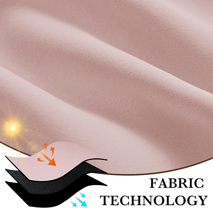RYB HOME Bedroom Blackout Curtains 72 inches Long, 100% Blackout Thermal Insulated Noise Reducing Curtains for Living Room Nursury, 34 inches Wide by 72 inches Long, Baby Pink