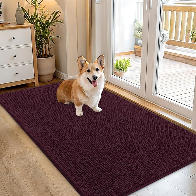 OLANLY Dog Door Mat for Muddy Paws 54x32, Absorbs Moisture and Dirt, Absorbent Non-Slip Washable Doormat, Quick Dry Chenille Mud Mat for Dogs, Entry Indoor Entryway Carpet for Inside Floor, Russet