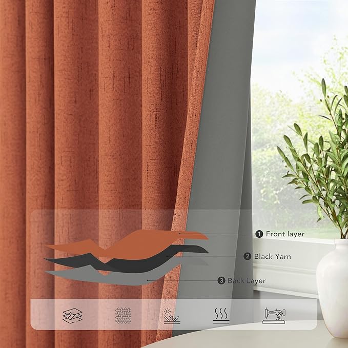 Terracotta Black Out Curtains 72 Inch Long Western Blackout Window Curtain & Drapes 72 Inch Length 2 Panel Viral Retro Vintage Linen Farmhouse for Bedroom Dining Living Room Pumpkin 70s Decor Hippie