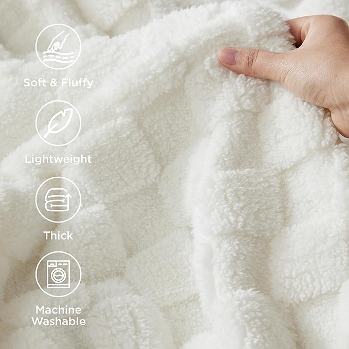 Bedsure GentleSoft White Throw Blanket for Couch - Checkered Fleece Blankets Gifts for Kids Girls, Cute Soft Cozy Throw for Bedroom Home Decor Gifts, 50x60 Inches
