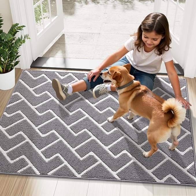 OLANLY Front Door Mat, Non-Slip Rubber Backing, Dirt Resistant and Absorbent, Washable, Easy to Clean Low-Profile Indoor Doormat for Back Door, Entryway, Inside Entrance, 47x20, Grey