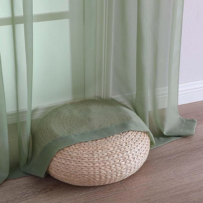 OVZME Sage Green Sheer Curtains 63 Inches Long 2 Panels Set, Light Filtering Sheer Curtains for Living Room Bedroom 59 Inch Extra Wide, Modern Voile Filmy Rod Pocket Window Drapes, 59Wx63L Inches