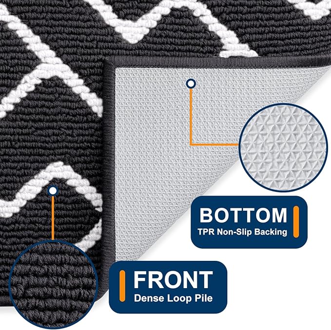 OLANLY Front Door Mat, Non-Slip Rubber Backing, Dirt Resistant and Absorbent, Washable, Easy to Clean Low-Profile Indoor Doormat for Back Door, Entryway, Inside Entrance, 32x20, Deep Black