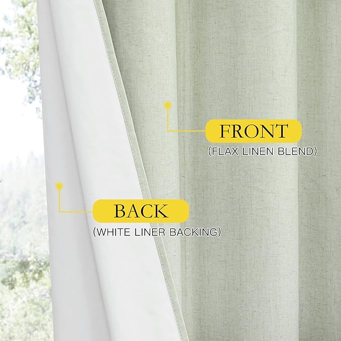 NICETOWN Sage Green 100% Blackout Short Curtains 68 inches Lenghth Burg for Kitchen, 2 Panels, Burlap Linen Drapes with Thermal Insulated White Liner, Keeping Out Cold Air and Heat Panels