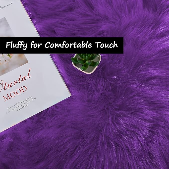 Goolela Purple Area Rug 6x9 Fluffy Fuzzy Furry Shag Carpet for Living Room Bedroom Faux Sheepskin Fur Plush Rectangle